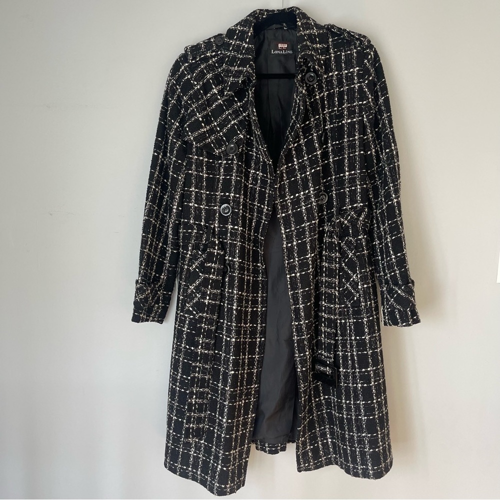LonaLineTweed Pea Coat Double Breasted Large Classy - Picture 2 of 13